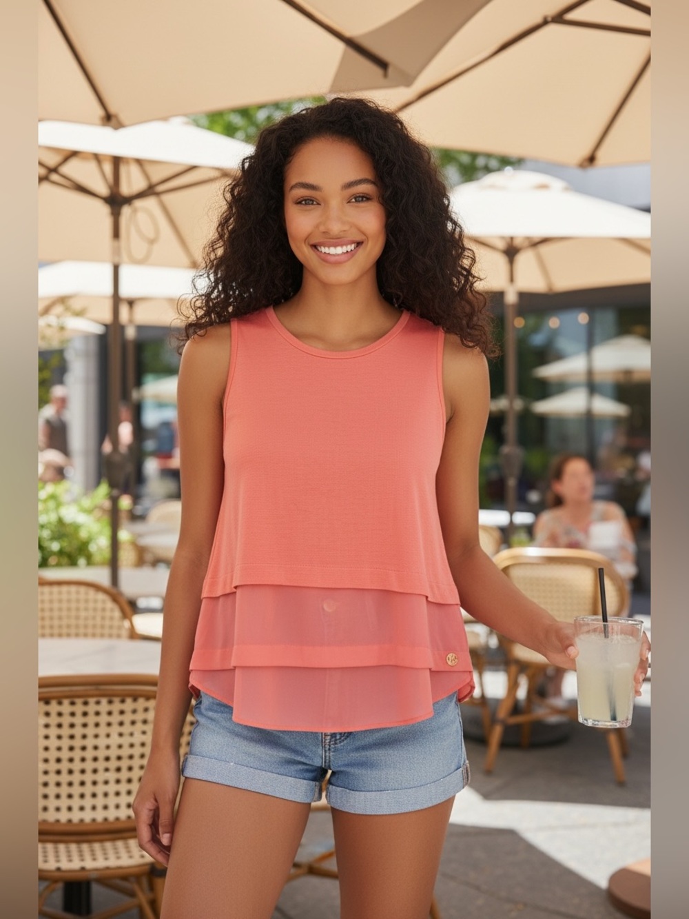 MICHAEL Michael Kors Coral Layered Chiffon Hem Tank